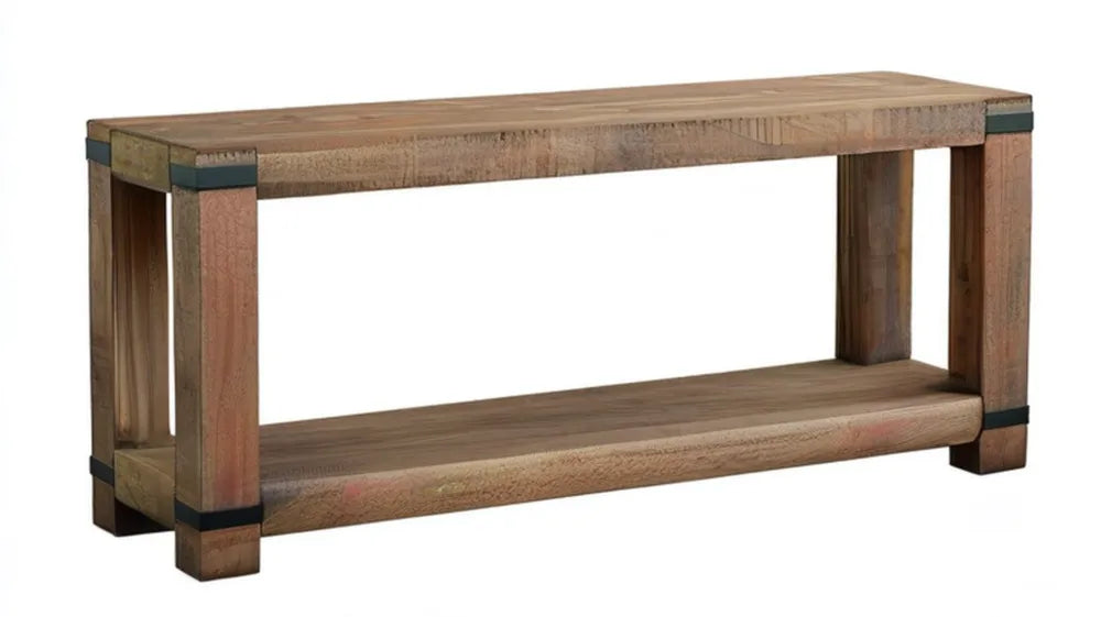Brązowa konsola z litego drewna mango z czarnymi detalami, 110 x 35 x 75 cm