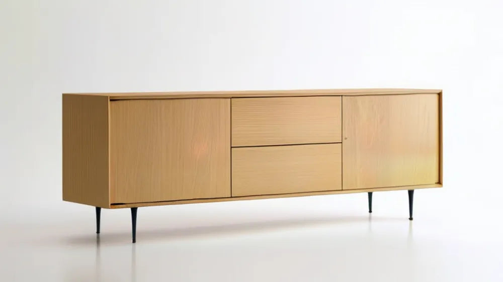 Kredens z 2 drzwiami przesuwnymi i 2 szufladami, naturalny dąb/czarny, 180 × 40 × 75 cm