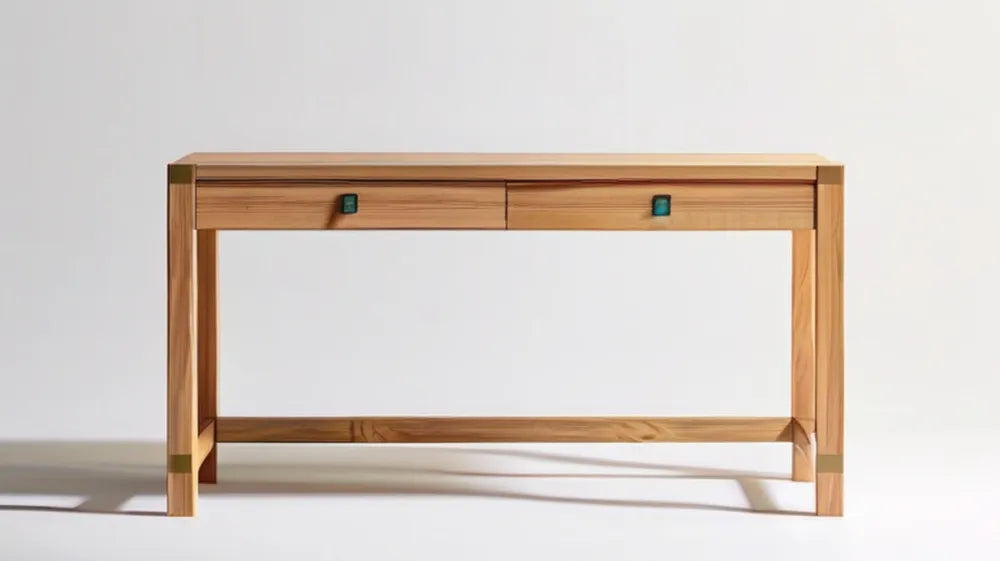 Konsola z litego drewna tekowego 120 x 35 x 80 cm, naturalny brąz, 2 szuflady