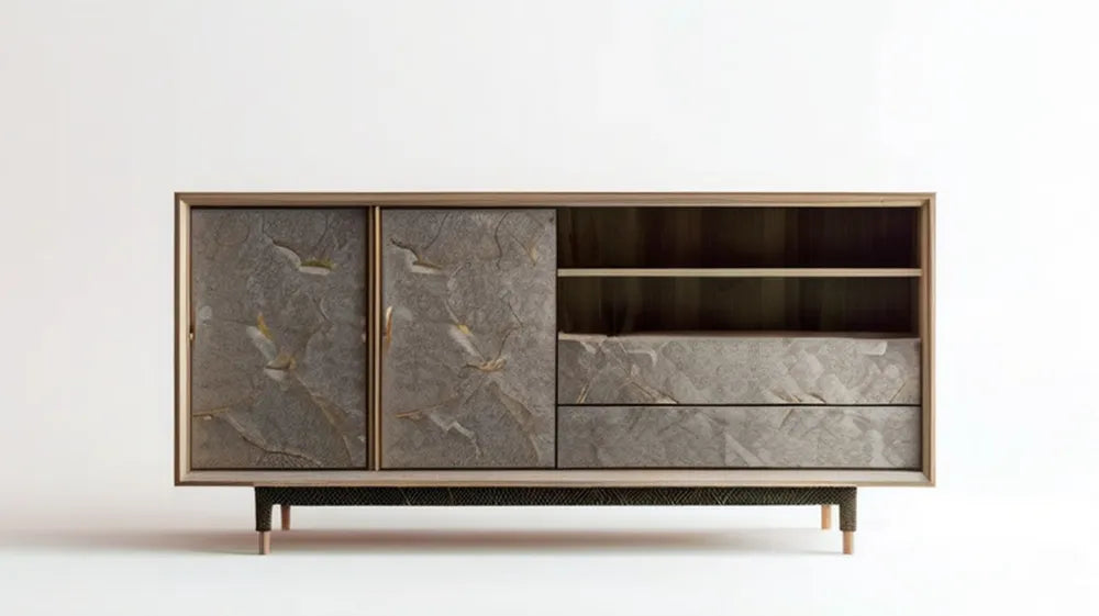 Kredens z MDF i fornirem orzechowym, szary, 160 x 40 x 85 cm