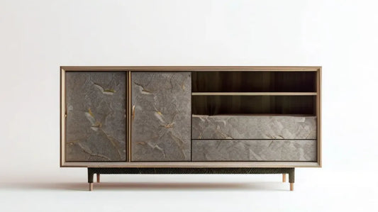 Kredens z MDF i fornirem orzechowym, szary, 160 x 40 x 85 cm