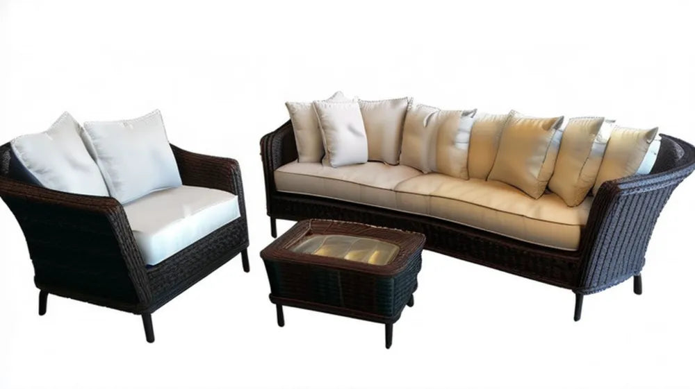 Zestaw ogrodowy z technorattanu PE: sofa 2-osobowa, fotel i stolik 100 x 60 x 45 cm, czarny/beżowy