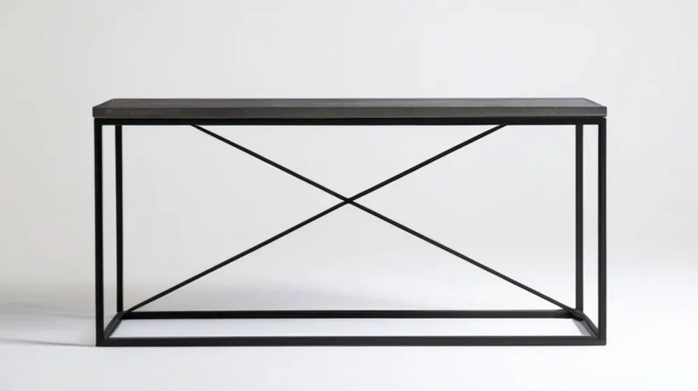 Czarna konsola z blatem MDF i stalowym stelażem 120 x 35 x 75 cm
