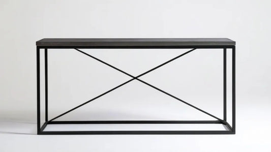 Czarna konsola z blatem MDF i stalowym stelażem 120 x 35 x 75 cm