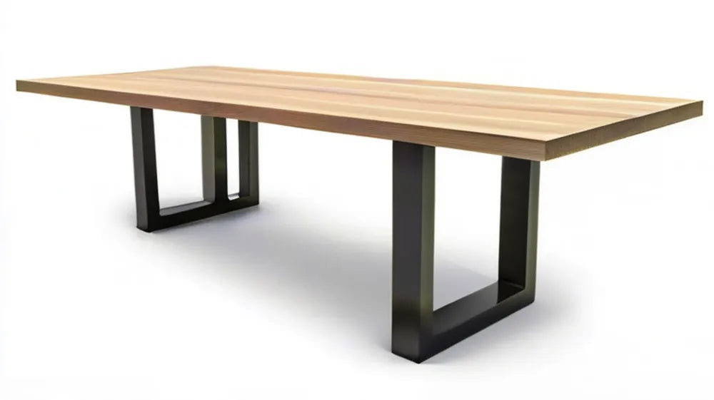 Prostokątny stół do jadalni 200 x 100 x 75 cm, blat MDF w okleinie jasnego dębu, czarne nogi stalowe