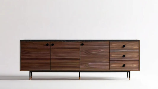 Prostokątna komoda z płyty MDF z fornirem orzechowym 200 x 45 x 75 cm Brązowa/Czarna