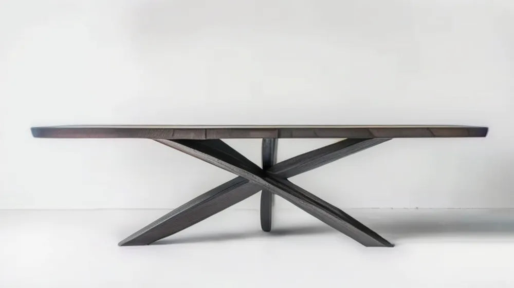 Prostokątny stół z fornirem dębowym ciemnobrązowy/czarny 200 x 100 x 75 cm
