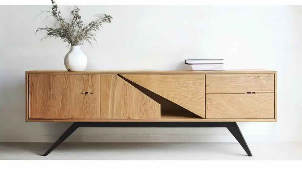 Komoda z fornirem dębowym naturalny dąb/czarny 180 x 45 x 75 cm