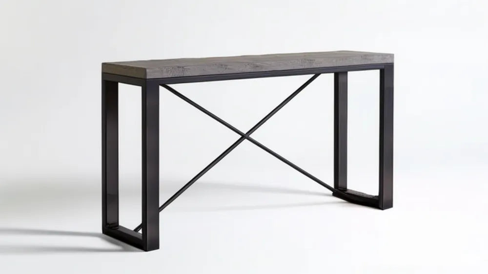 Stół konsolowy z blatem MDF ciemnoszarym i czarnym stalowym stelażem, 100 × 30 × 75 cm