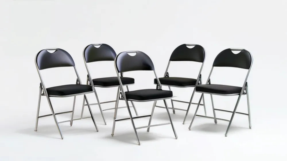 Zestaw 5 składanych krzeseł z oparciem PVC, czarno-srebrne, 78 x 45 x 46 cm