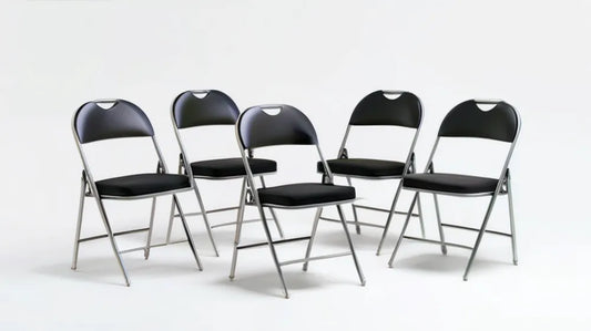 Zestaw 5 składanych krzeseł z oparciem PVC, czarno-srebrne, 78 x 45 x 46 cm