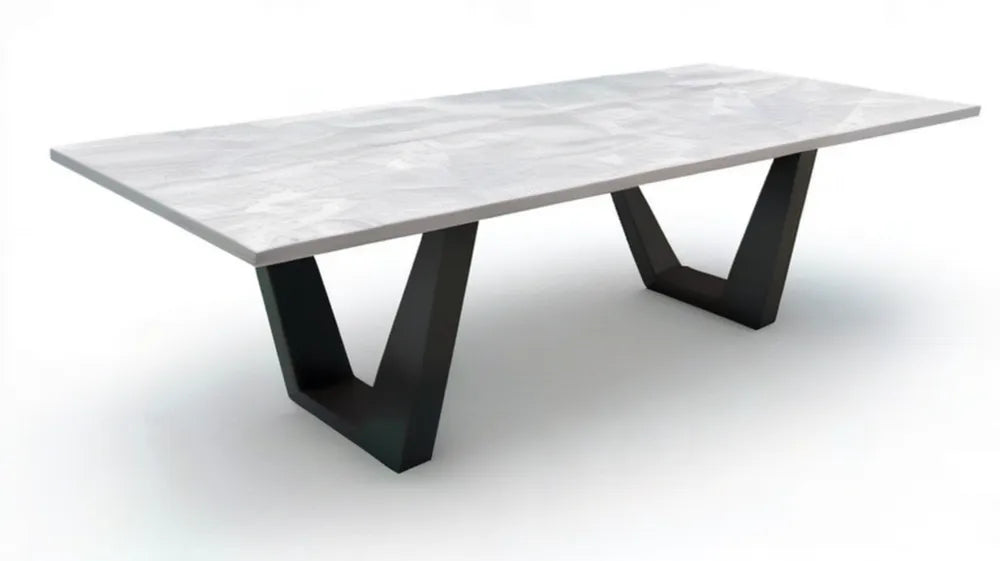 Prostokątny stół ceramiczny biało-szary z czarną podstawą 200 x 100 x 75 cm