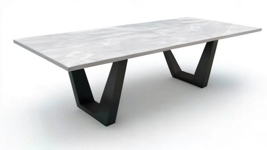 Prostokątny stół ceramiczny biało-szary z czarną podstawą 200 x 100 x 75 cm