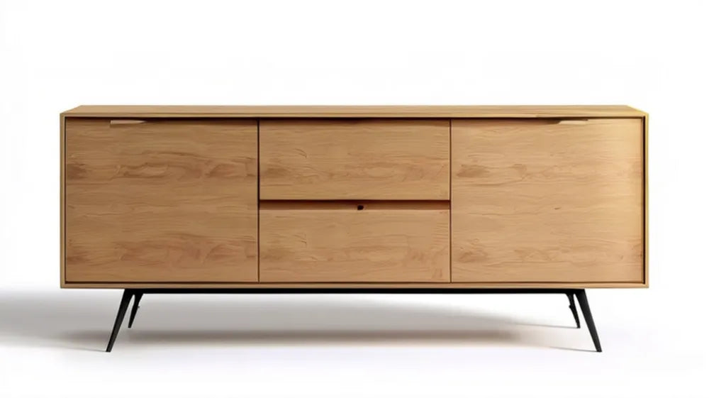 Kredens z fornirem dębowym 180 x 45 x 75 cm, dąb naturalny/czarny