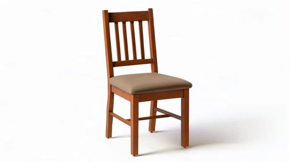 Krzesło z litego drewna kauczukowego brązowe z beżowym siedziskiem PVC, 45 x 53 x 96 cm