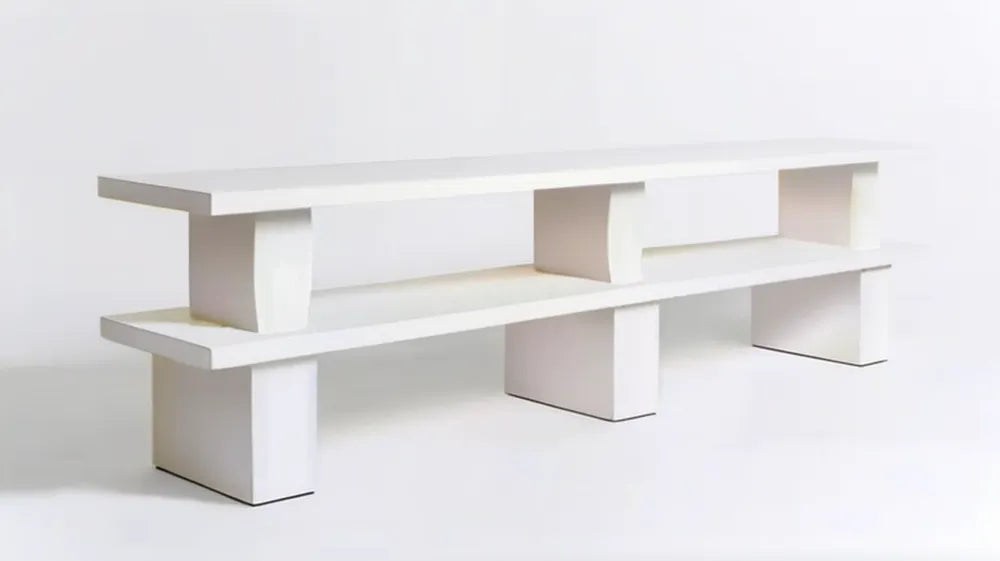 Biała dwupoziomowa konsola prostokątna z płyty wiórowej 160 x 30 x 80 cm