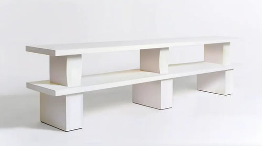 Biała dwupoziomowa konsola prostokątna z płyty wiórowej 160 x 30 x 80 cm